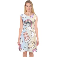 Pusheen Carebears Bears Cat Colorful Cute Pastel Pattern Capsleeve Midi Dress by Sapixe