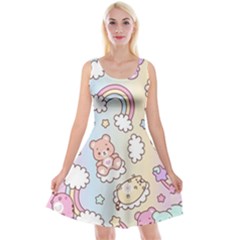 Pusheen Carebears Bears Cat Colorful Cute Pastel Pattern Reversible Velvet Sleeveless Dress