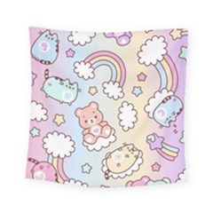 Pusheen Carebears Bears Cat Colorful Cute Pastel Pattern Square Tapestry (small)