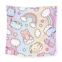 Pusheen Carebears Bears Cat Colorful Cute Pastel Pattern Square Tapestry (large)