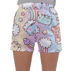 Pusheen Carebears Bears Cat Colorful Cute Pastel Pattern Sleepwear Shorts by Sapixe