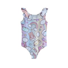 Pusheen Carebears Bears Cat Colorful Cute Pastel Pattern Kids  Frill Swimsuit by Sapixe