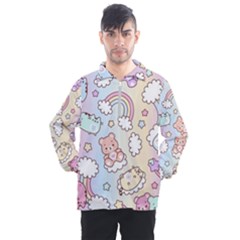 Pusheen Carebears Bears Cat Colorful Cute Pastel Pattern Men s Half Zip Pullover