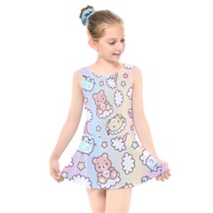 Pusheen Carebears Bears Cat Colorful Cute Pastel Pattern Kids  Skater Dress Swimsuit by Sapixe