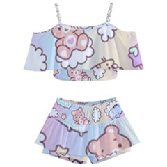 Pusheen Carebears Bears Cat Colorful Cute Pastel Pattern Kids  Off Shoulder Skirt Bikini by Sapixe