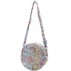 Pusheen Carebears Bears Cat Colorful Cute Pastel Pattern Crossbody Circle Bag by Sapixe