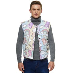 Pusheen Carebears Bears Cat Colorful Cute Pastel Pattern Men s Short Button Up Puffer Vest	