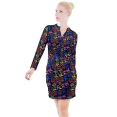 Bears Colors Dead Head Deadhead Grateful Dead Button Long Sleeve Dress by Sapixe