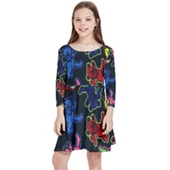 Bears Colors Dead Head Deadhead Grateful Dead Kids  Quarter Sleeve Skater Dress by Sapixe