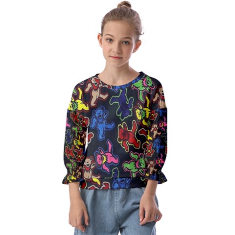 Bears Colors Dead Head Deadhead Grateful Dead Kids  Cuff Sleeve Top by Sapixe