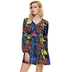 Bears Colors Dead Head Deadhead Grateful Dead Tiered Long Sleeve Mini Dress by Sapixe