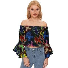 Bears Colors Dead Head Deadhead Grateful Dead Off Shoulder Flutter Bell Sleeve Top