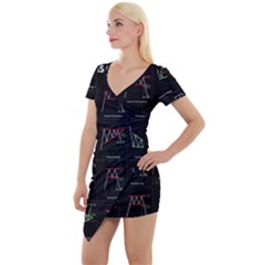 Chart Pattern Short Sleeve Asymmetric Mini Dress by Sapixe