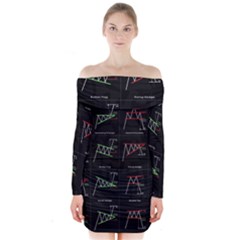 Chart Pattern Long Sleeve Off Shoulder Dress by Sapixe