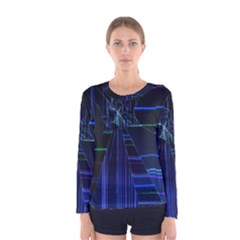 Screen Glitch Broken  Crack  Fracture  Glass Pattern Women s Long Sleeve Tee