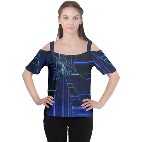 Screen Glitch Broken  Crack  Fracture  Glass Pattern Cutout Shoulder Tee by Sapixe