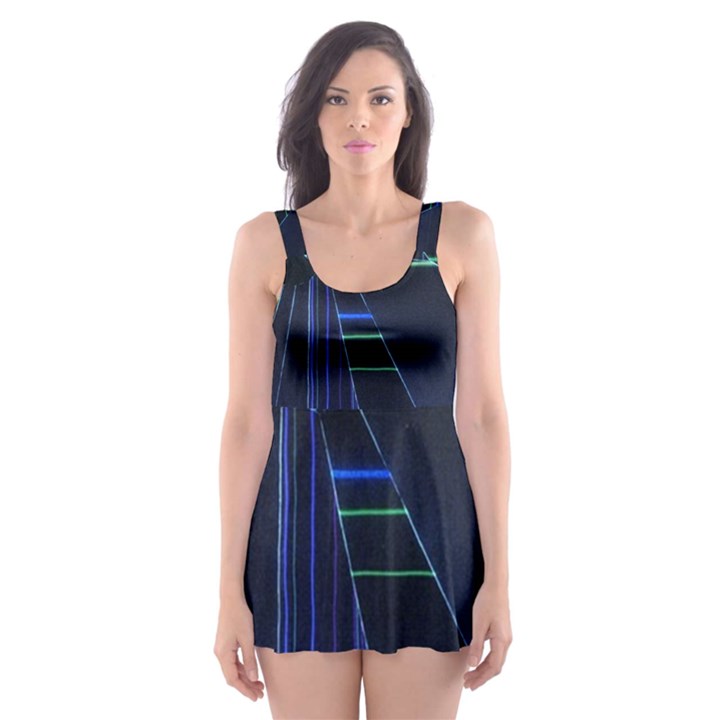 Screen Glitch Broken  Crack  Fracture  Glass Pattern Skater Dress Swimsuit