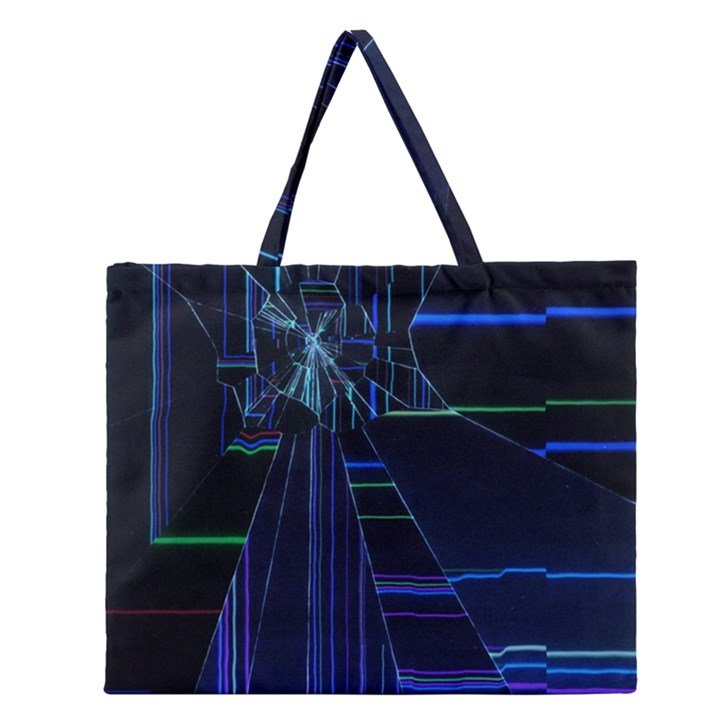 Screen Glitch Broken  Crack  Fracture  Glass Pattern Zipper Large Tote Bag