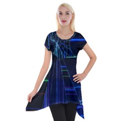 Screen Glitch Broken  Crack  Fracture  Glass Pattern Short Sleeve Side Drop Tunic by Sapixe