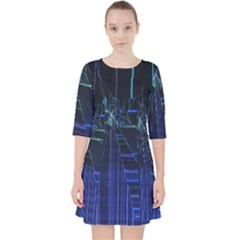 Screen Glitch Broken  Crack  Fracture  Glass Pattern Quarter Sleeve Pocket Dress by Sapixe