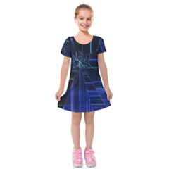 Screen Glitch Broken  Crack  Fracture  Glass Pattern Kids  Short Sleeve Velvet Dress