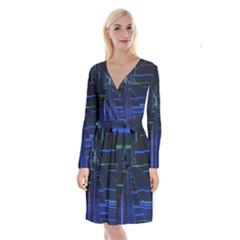 Screen Glitch Broken  Crack  Fracture  Glass Pattern Long Sleeve Velvet Front Wrap Dress by Sapixe