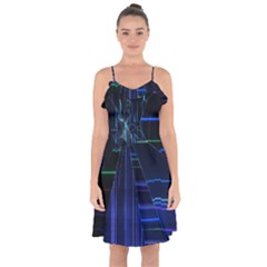 Screen Glitch Broken  Crack  Fracture  Glass Pattern Ruffle Detail Chiffon Dress by Sapixe