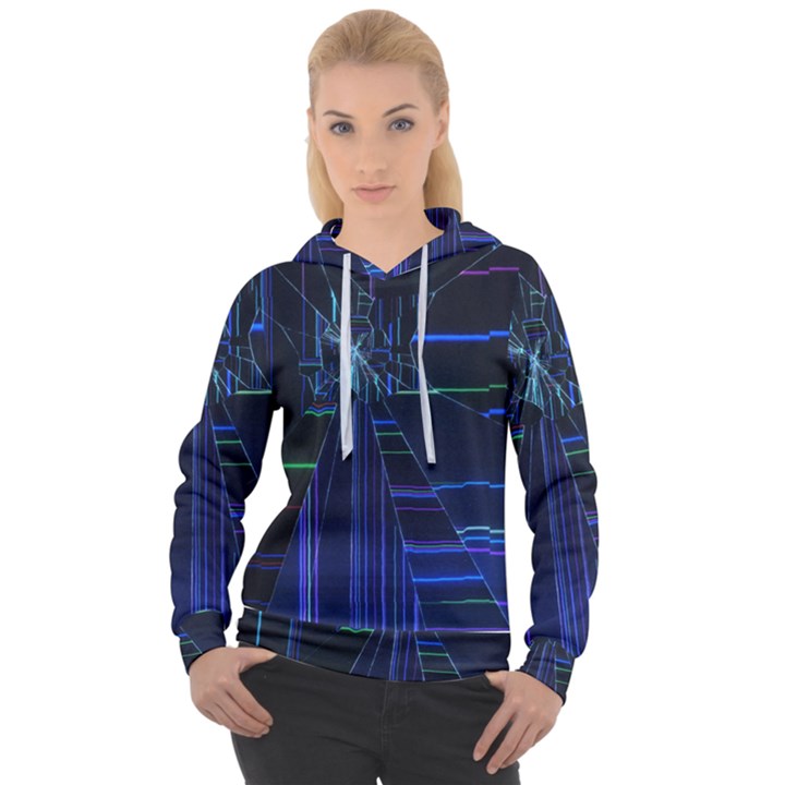 Screen Glitch Broken  Crack  Fracture  Glass Pattern Women s Overhead Hoodie