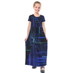 Screen Glitch Broken  Crack  Fracture  Glass Pattern Kids  Short Sleeve Maxi Dress by Sapixe