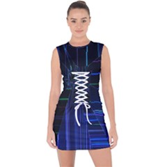 Screen Glitch Broken  Crack  Fracture  Glass Pattern Lace Up Front Bodycon Dress by Sapixe