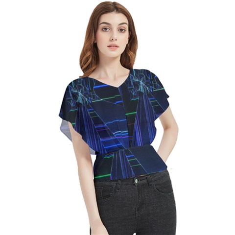 Screen Glitch Broken  Crack  Fracture  Glass Pattern Butterfly Chiffon Blouse by Sapixe