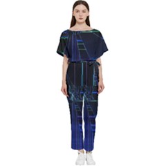 Screen Glitch Broken  Crack  Fracture  Glass Pattern Batwing Lightweight Chiffon Jumpsuit by Sapixe