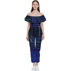 Screen Glitch Broken  Crack  Fracture  Glass Pattern Off Shoulder Ruffle Top Jumpsuit by Sapixe