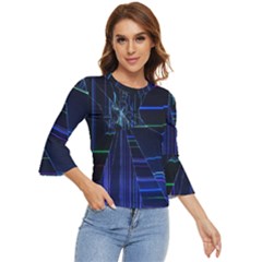 Screen Glitch Broken  Crack  Fracture  Glass Pattern Bell Sleeve Top