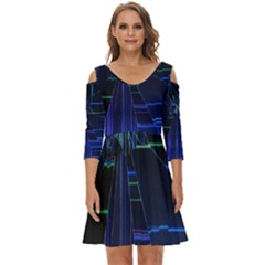 Screen Glitch Broken  Crack  Fracture  Glass Pattern Shoulder Cut Out Zip Up Dress by Sapixe