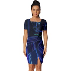 Screen Glitch Broken  Crack  Fracture  Glass Pattern Fitted Knot Split End Bodycon Dress by Sapixe