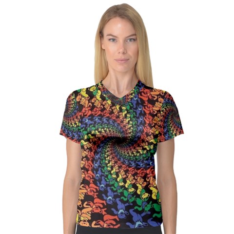 Deadhead Bears Band  Colorsdead Head Grateful Dead Pattern V-neck Sport Mesh Tee by Sapixe