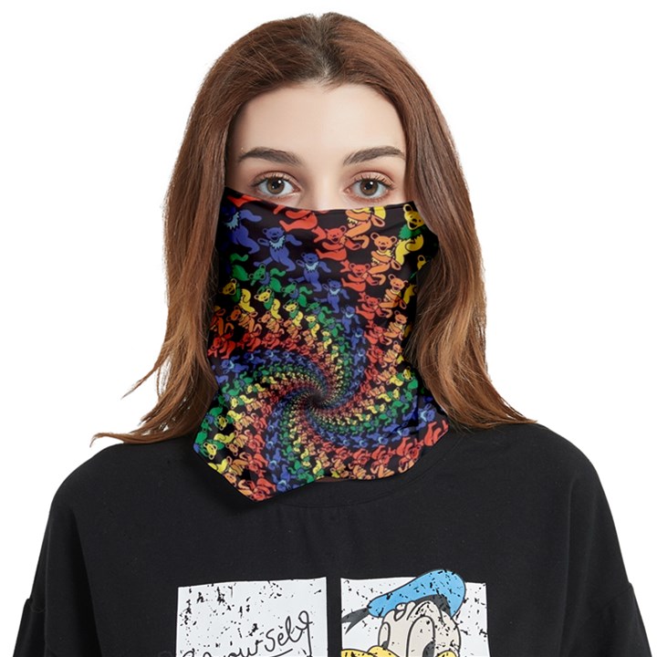 Deadhead Bears Band  Colorsdead Head Grateful Dead Pattern Face Covering Bandana (Two Sides)