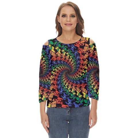 Deadhead Bears Band  Colorsdead Head Grateful Dead Pattern Cut Out Wide Sleeve Top by Sapixe