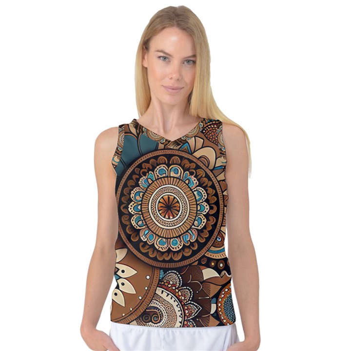 Bohemian Flair In Blue And Earthtones Women s Basketball Tank Top