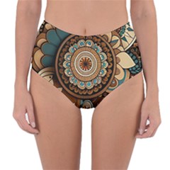 Bohemian Flair In Blue And Earthtones Reversible High-waist Bikini Bottoms