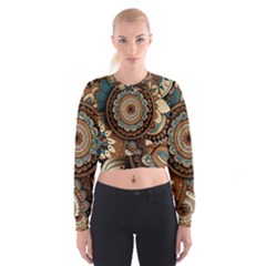 Bohemian Flair In Blue And Earthtones Cropped Sweatshirt by HWDesign