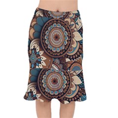 Bohemian Flair In Blue And Earthtones Short Mermaid Skirt by HWDesign