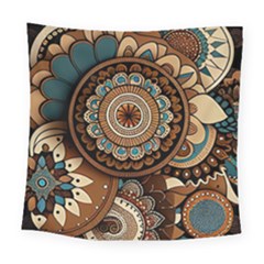 Bohemian Flair In Blue And Earthtones Square Tapestry (large) by HWDesign