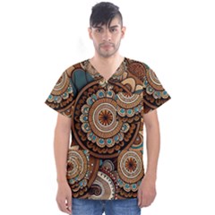 Bohemian Flair In Blue And Earthtones Men s V-neck Scrub Top