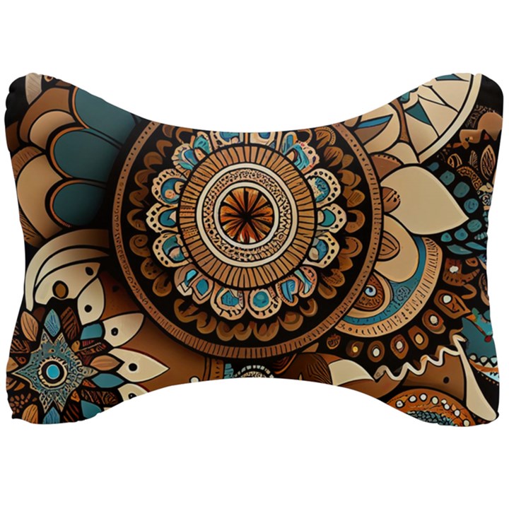 Bohemian Flair In Blue And Earthtones Seat Head Rest Cushion