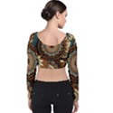 Bohemian Flair In Blue And Earthtones Velvet Long Sleeve Crop Top View2