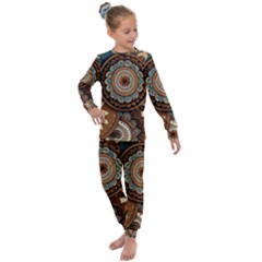 Bohemian Flair In Blue And Earthtones Kids  Long Sleeve Set 