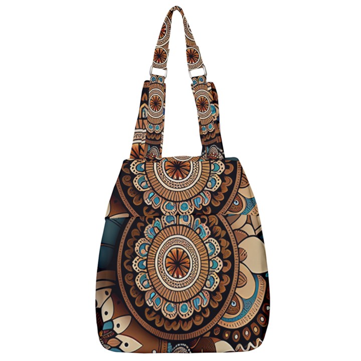 Bohemian Flair In Blue And Earthtones Center Zip Backpack