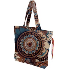 Bohemian Flair In Blue And Earthtones Drawstring Tote Bag